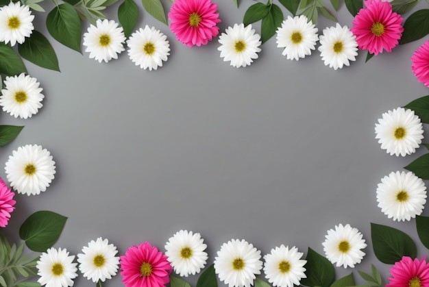 A frame with white and pink flowers on it