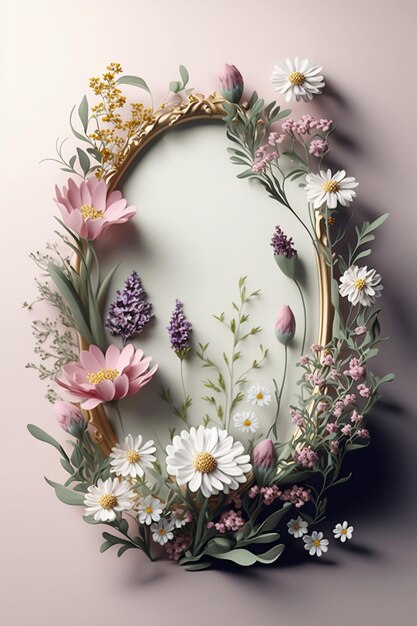 Frame with wildflowers on pastel background