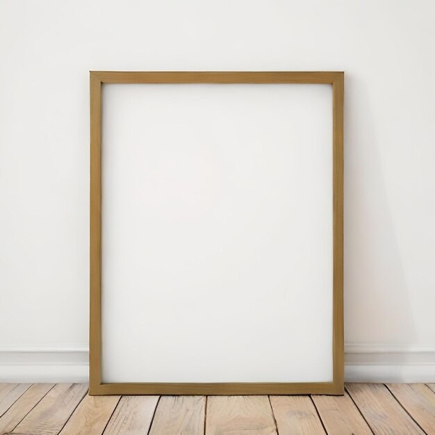 A frame without a picture sits on a wooden floor