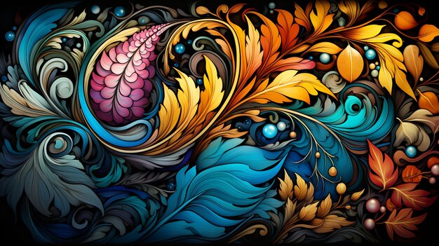 A framed art piece with the colors of the leaves are colorful