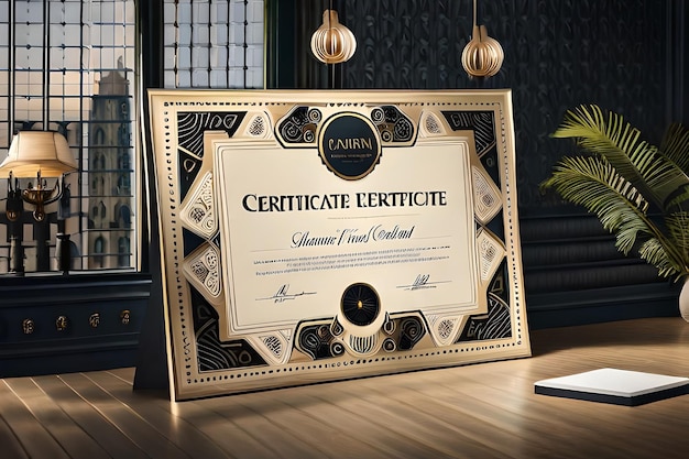 Photo a framed certificate with a gold frame and a black plaque that says 