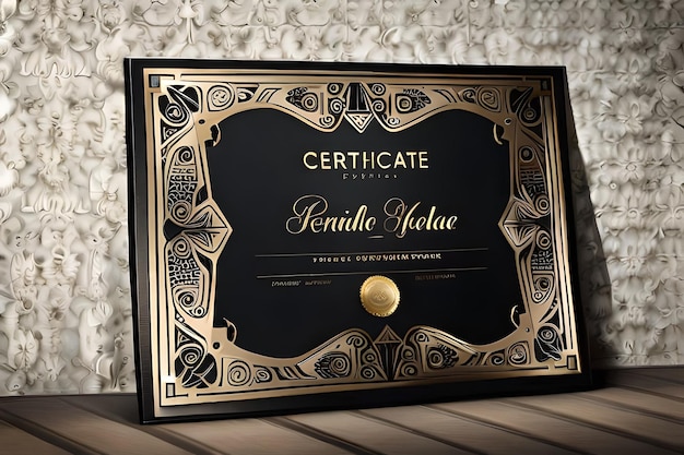 a framed certificate with gold lettering on it