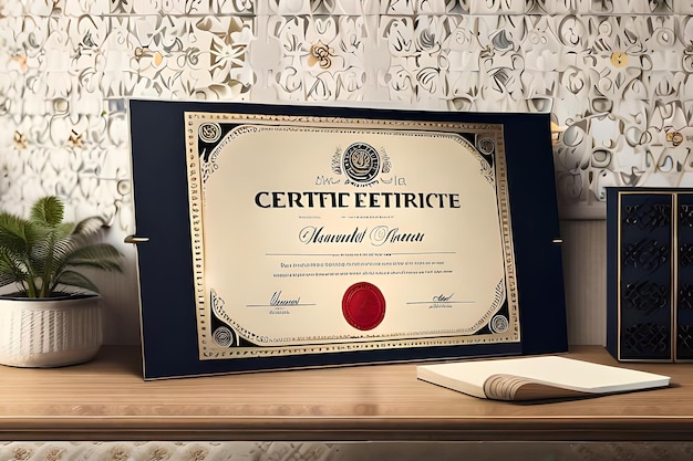 Photo a framed certificate with a red circle on the front.