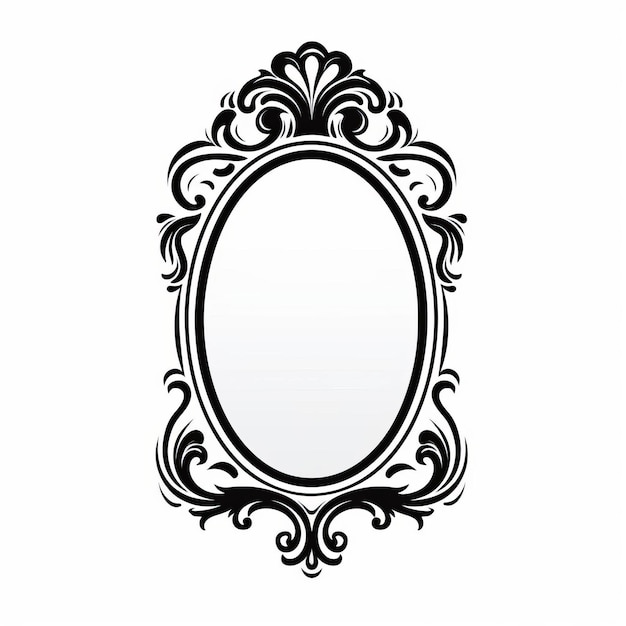 framed oval mirror vector with stenciled iconography and rococo art design