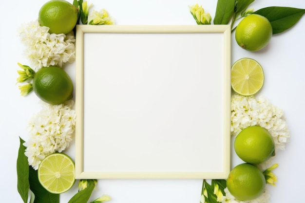 Foto una foto incorniciata di limoni e lime su uno sfondo bianco.