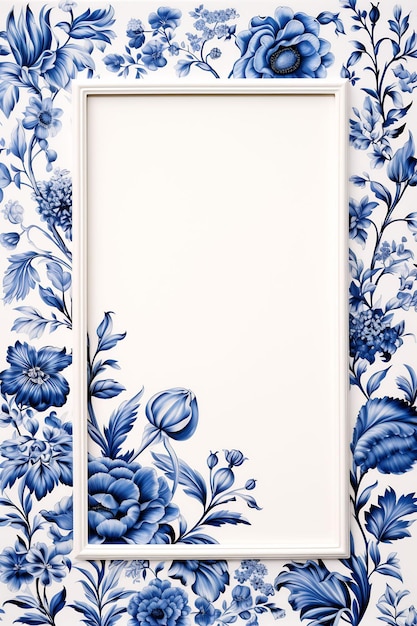 a framed picture of a blue flowered wall.