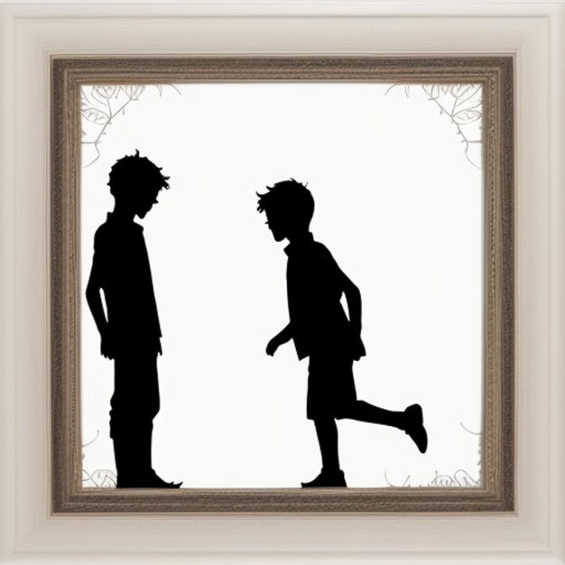 обрамленная картина мальчика и мальчика с рамкой с надписью " слова " на ней