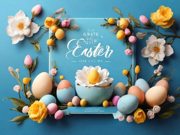 이스터 달과 꽃의 프레임 된 그림과 함께 프레임으로 Happy Easter Quote