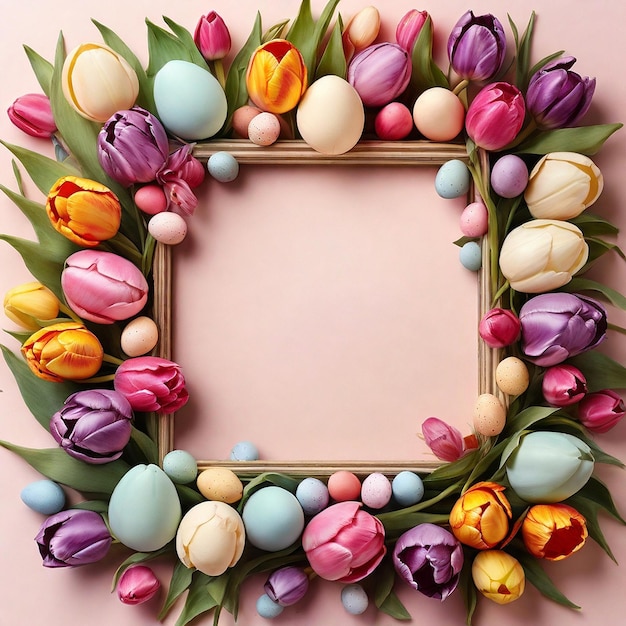 a framed picture of easter eggs and flowers