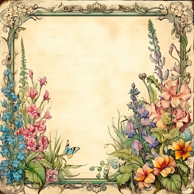 A framed picture of flowers and butterflies with a frame that says quot butterfly quot