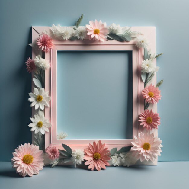 A framed picture of flowers and a frame with a pink frame.