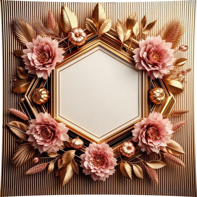 a framed picture of flowers and leaves on a wall