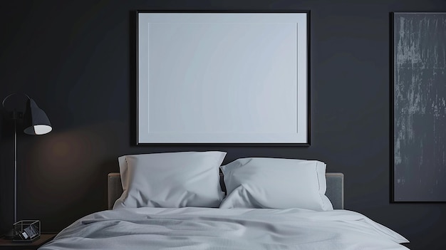 Photo a framed picture hanging above a bed with a white frame