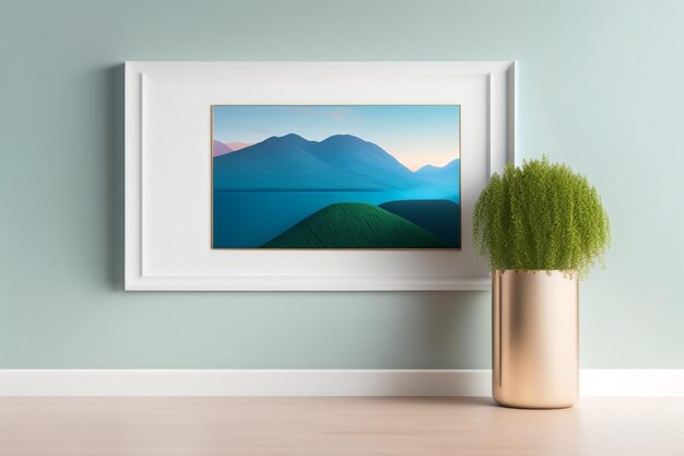 Photo a framed picture of mountains on a wall