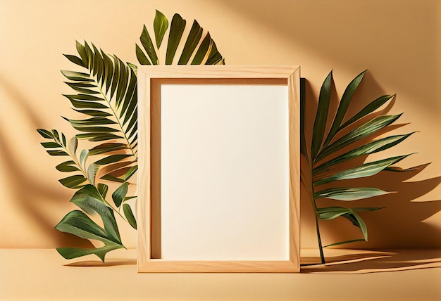 a framed picture of a plant on a shelf