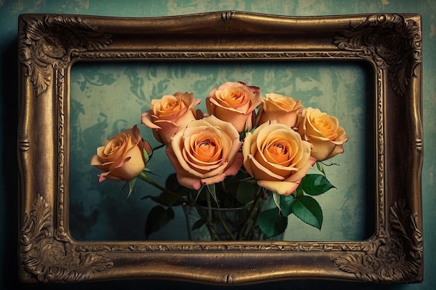 Photo a framed picture of roses with a gold frame