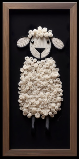 A framed picture of a sheep