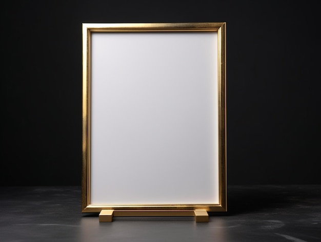 A framed picture sits on a table against a black background.