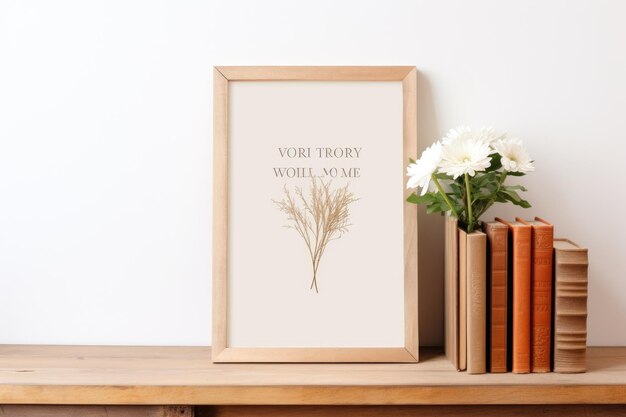 a framed picture of a tree and a bouquet of flowers