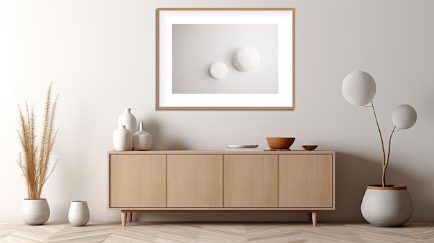 A framed picture of two white circles on a wall.