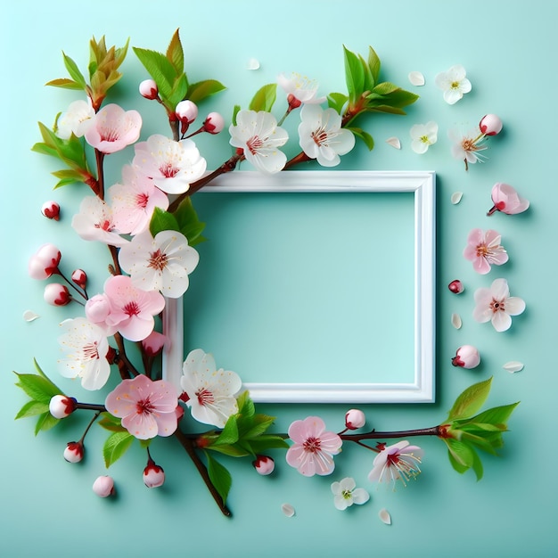 Photo a framed picture of a white frame with flowers on it