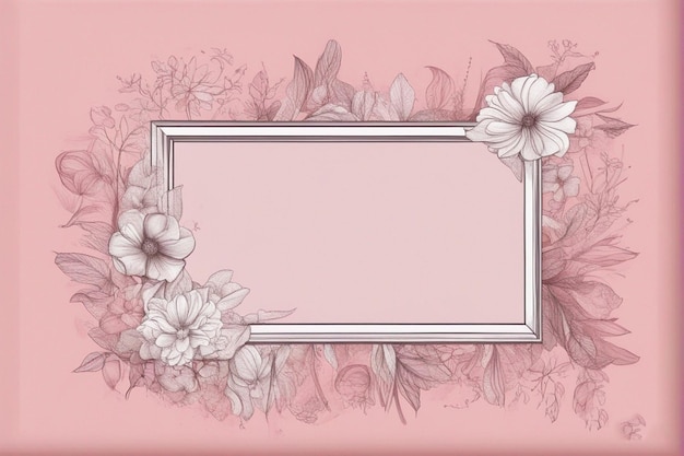 a framed picture with flowers on a pink background