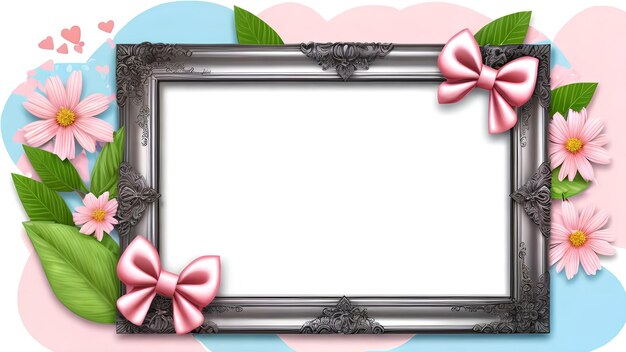 a framed picture with a pink ribbon and a pink bow