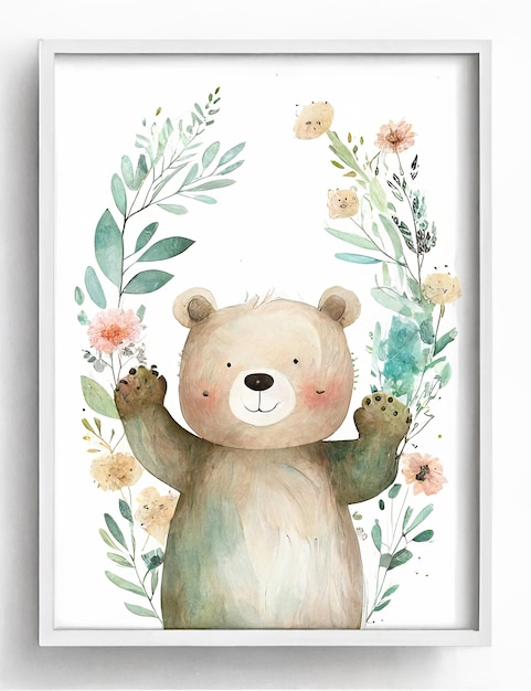 обрамленный отпечаток медведя с цветами
