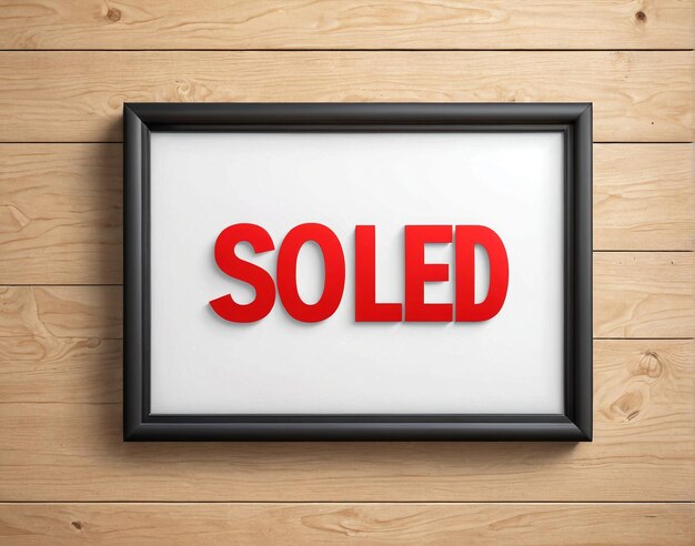 a framed sign with the word sold on it