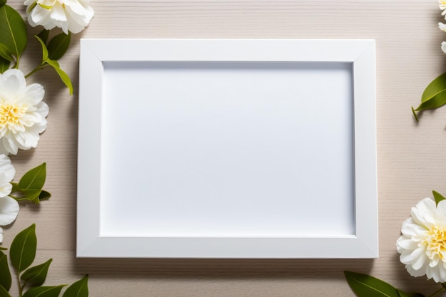 Foto framemodel en bloemen aan de zijkanten van het frame