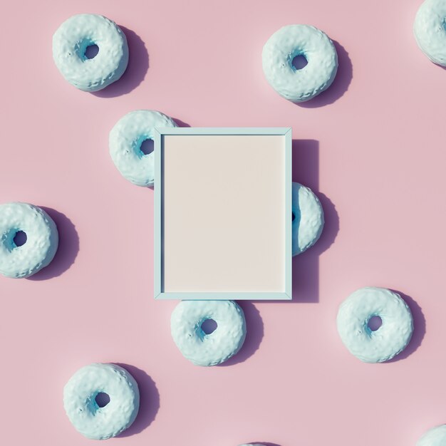 Framemodel met donuts in blauwe pastelkleuren