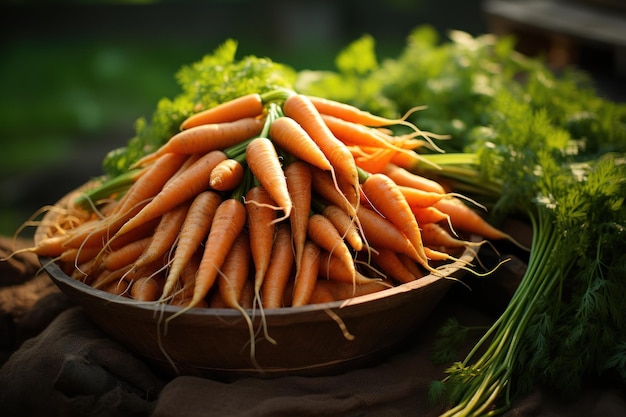 Framer Holding a Basket of Carrots on Farm AI Generated