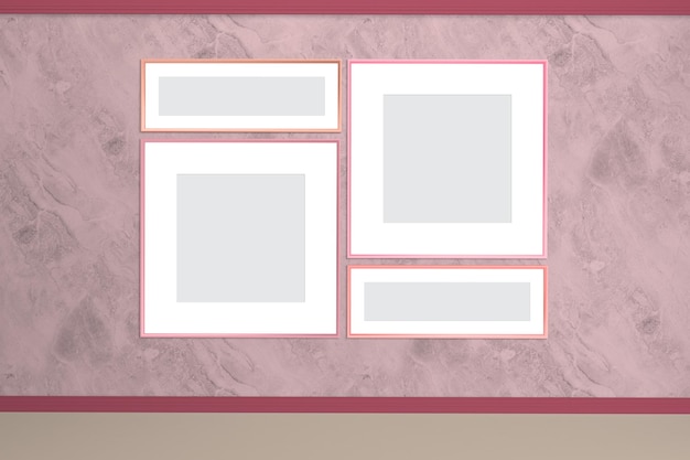 Frames aan de voorkant van de muur in roze achtergrond