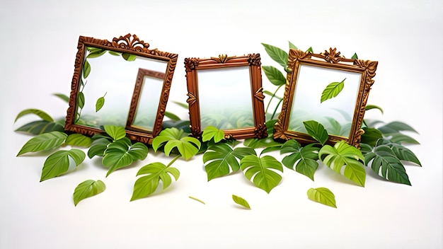 Photo frames and leaves ai