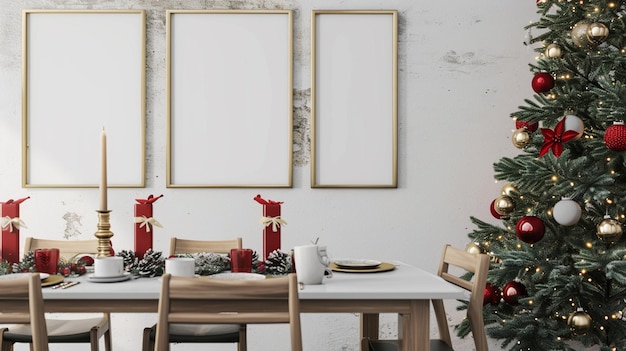 frames mock up on Christmas dining room decor Generative Ai