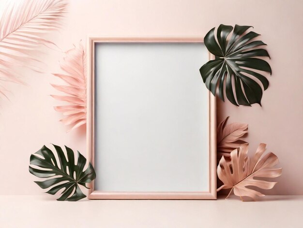 Photo frames mockup pastel background