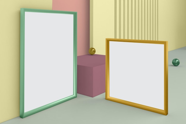 Photo frames perspective side in yellow background