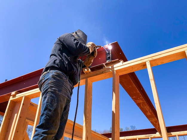 Photo framing construction welder welding metal beam