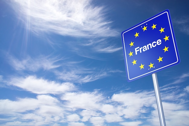 Foto francia border sign con cielo di nuvole. rendering 3d