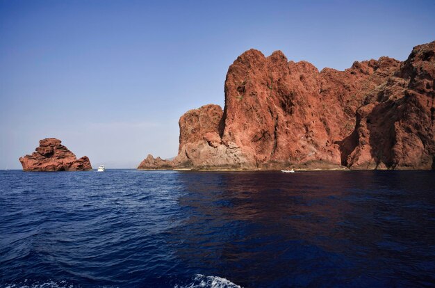 France Corsica Girolata Marine National Park view of the rocky coastline from the sea