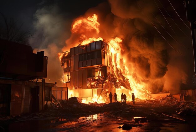 Photo in france at a fire house on a in the city in the style of apocalypse landscape