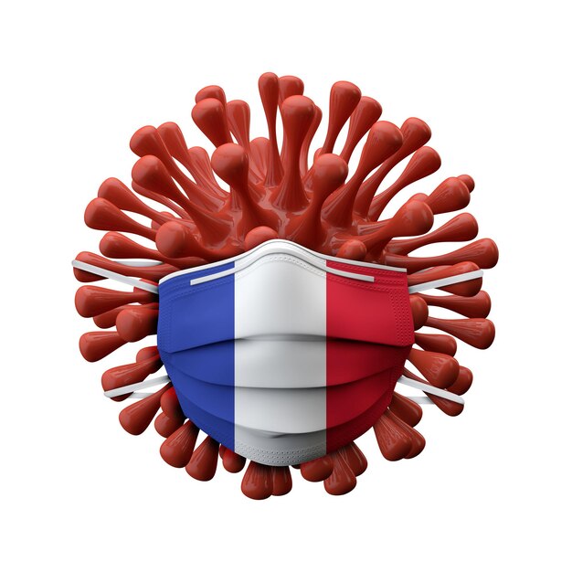 France flag protective mask on a virus bacteria d render