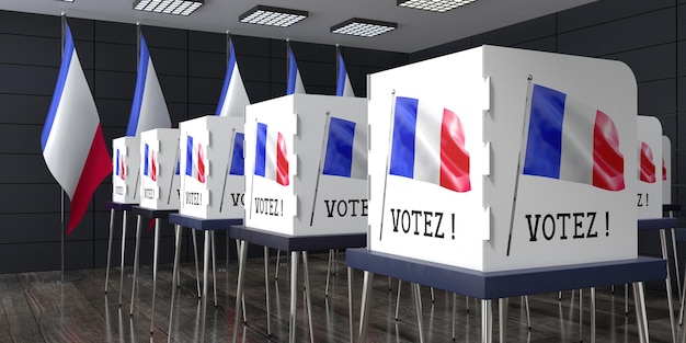 France polling station with many voting booths election concept 3D illustration