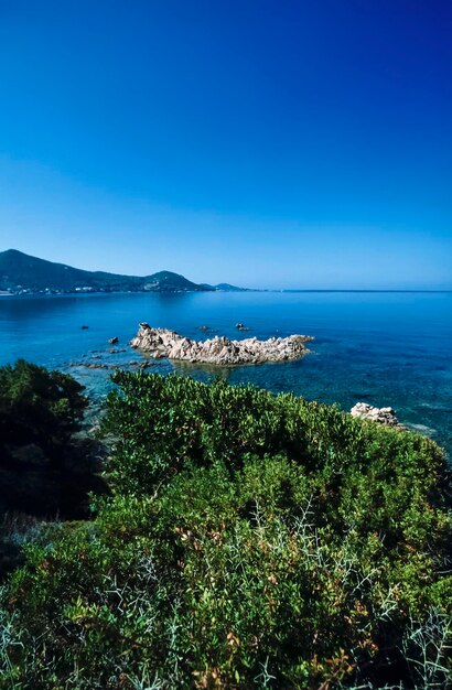 France, southern corsica, tyrrhenian sea, ajaccio, view of the rocky coastline - film scan