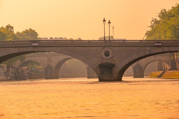 Francia. ponti di pietra sul fiume senna a parigi prima del tramonto