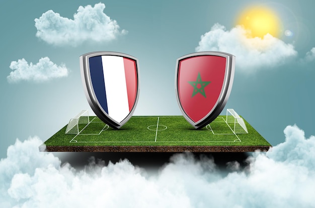 France vs morocco versus screen banner soccer concept football
field stadium 3d illustration