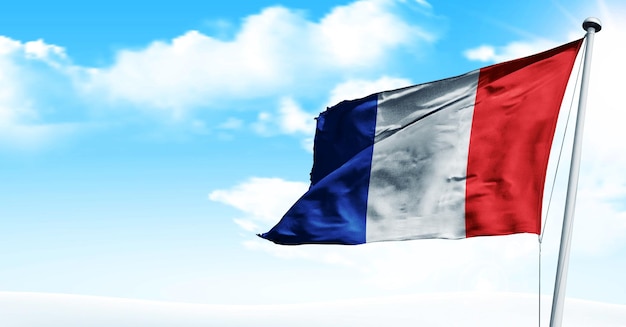 france waving 3D render Flag, on a blue sky background. - image