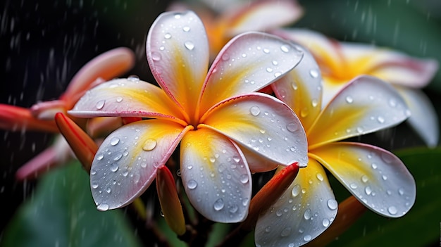 Frangipani-bloem met mistig regenseizoen Een professionele fotografie moet een generatieve AI van hoge kwaliteit gebruiken