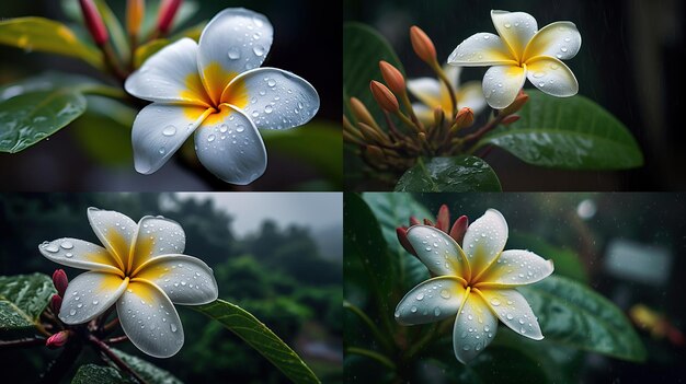 Frangipani-bloem met mistig regenseizoen Een professionele fotografie moet een generatieve AI van hoge kwaliteit gebruiken