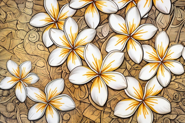 Frangipani flowers on a background of the old paper texture